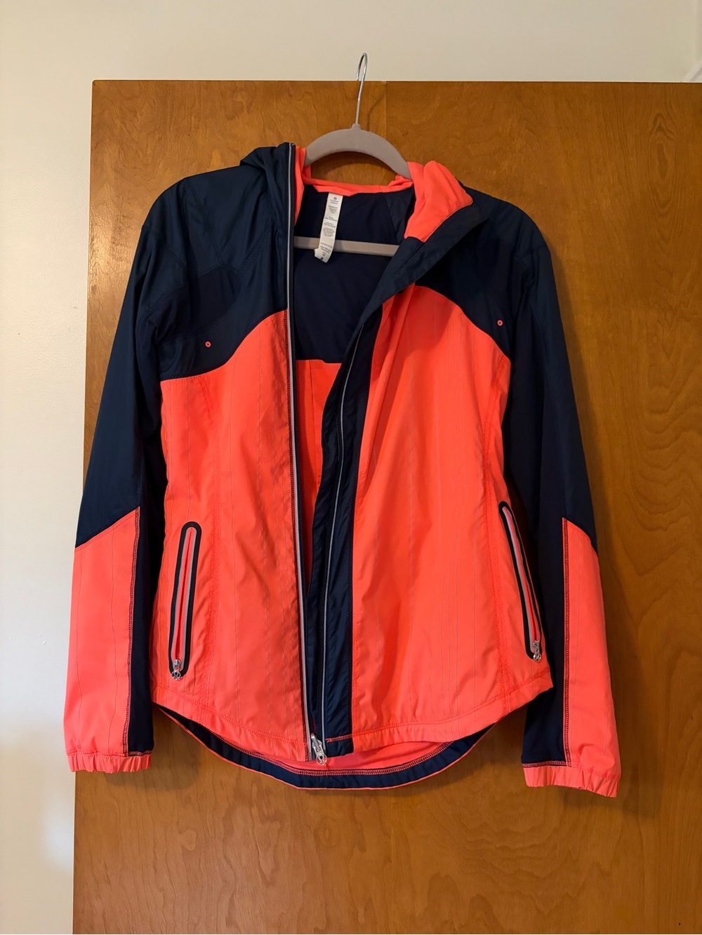 lululemon athletica Orange and Navy Hooded Running Jacket